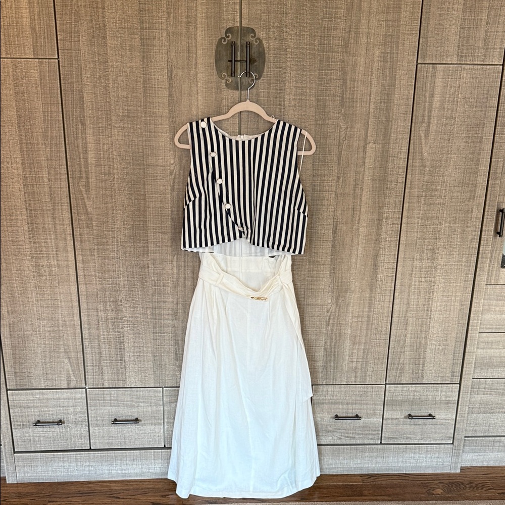 Zara Belted Linen‎ Blend Waist Cut Out Dress